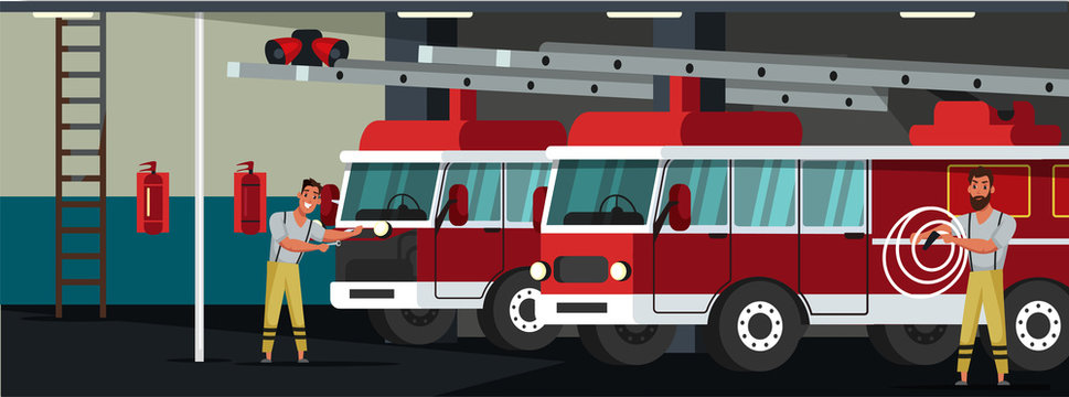 Fire department station flat vector illustration