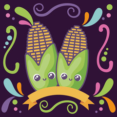 sweet corn kawaii with colorful background