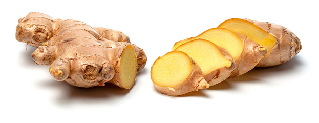 Raw ginger root isolated on a white background