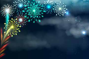 Obraz na płótnie Canvas Fireworks background with copy space, illustration vector. 