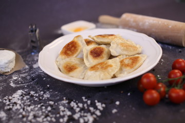 Homemade dumplings with cheese. Tasty traditional food