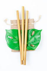 Eco concept. Packaging straws made of bamboo.