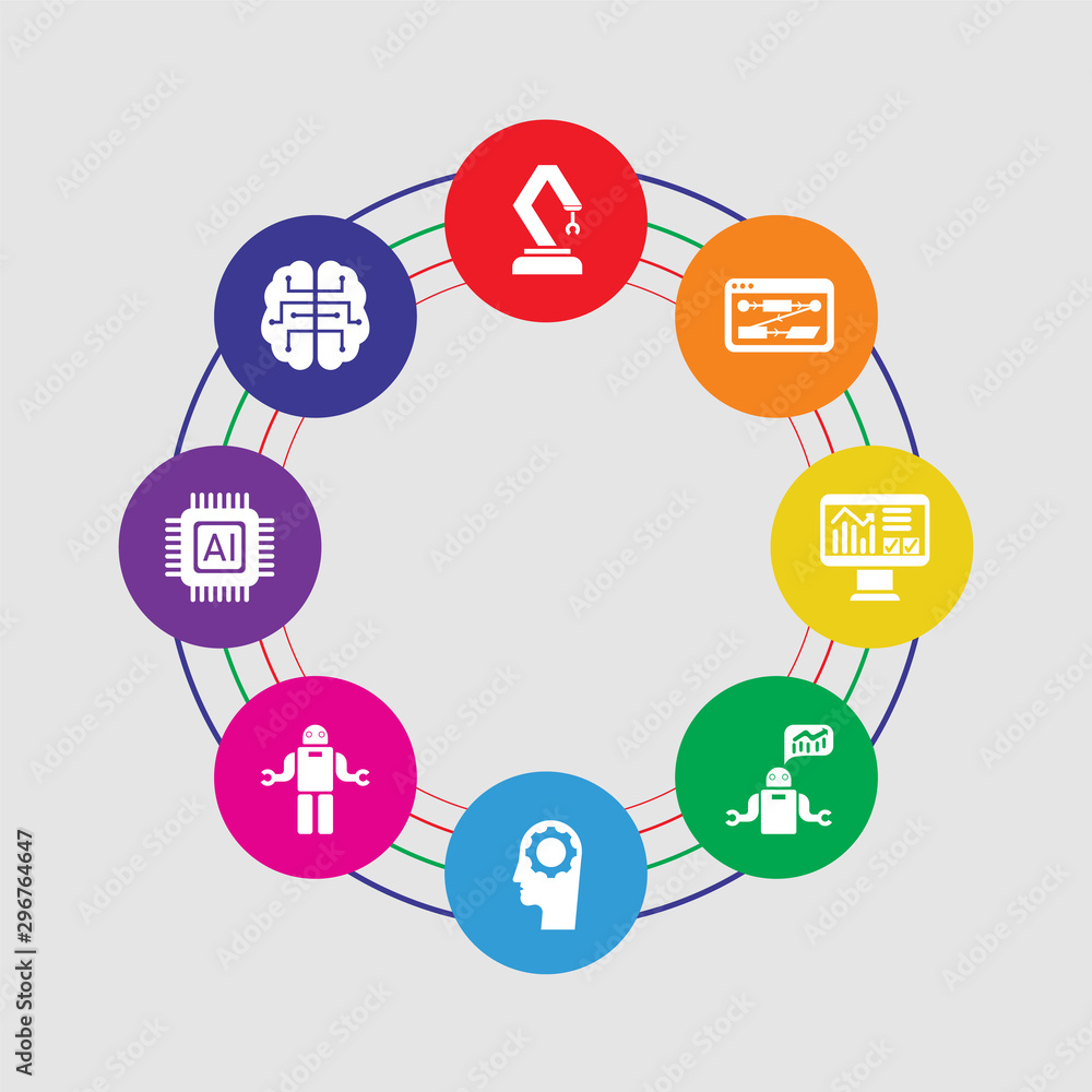 Aufkleber 8 colorful round icons set included artificial intelligence, artificial intelligence, robot, artific