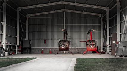 Hangar with helicopters in Patagonia