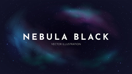 Vector realistic illustration. Night cosmic sky. Wallpaper. Nebula in space. Template for website or game. Abstract banner. Dark starry background. Milky Way. Minimalistic style. Copy space for text - obrazy, fototapety, plakaty