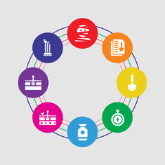 8 colorful round icons set included column, fossil, fossil, vase, compass, shovel, document, mummy