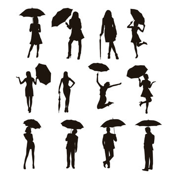 People with Umbrella Silhouettes