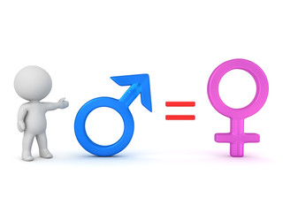 3D Character showing gender equality sign