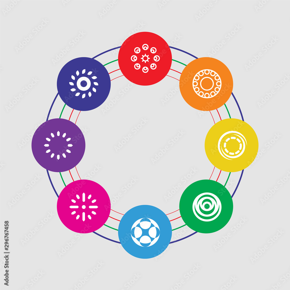 Poster 8 colorful round icons set included loading, loading, loading,