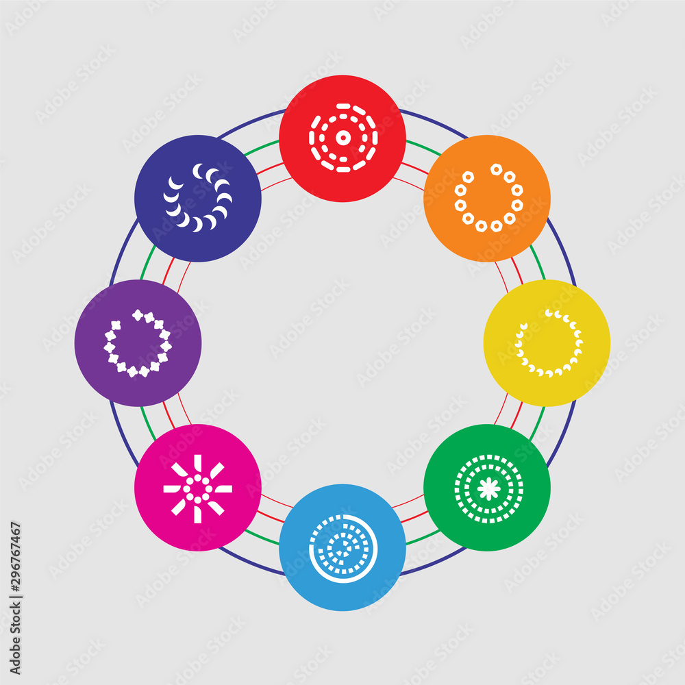 Poster 8 colorful round icons set included loading, loading, loading,