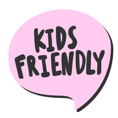 Kids Friendly. Sticker for social media content. Vector hand drawn illustration design. 