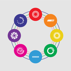 8 colorful round icons set included loading, loading, loading,