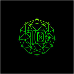 Number 10 Logo Design Template. Technology Digital logo . negative space, line, chip, concept. network icon, connect concept - Vector