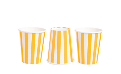 Paper cup with yellow and white stripes(clipping path)