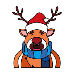 cute reindeer with hat on white background