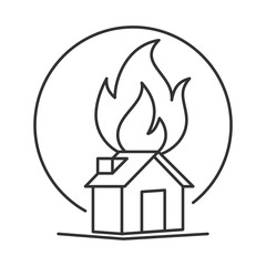 House on fire icon. Outline thin line illustration. Isolated on white background. 