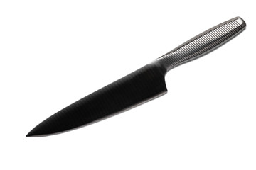 _X1A9692 Stainless steel knife with black blade.
