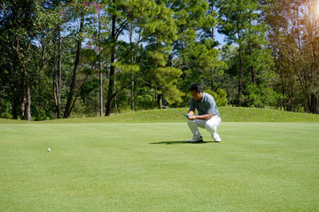 Golfer playing golf in beautiful golf course in the evening golf course