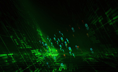 Digital Cyberspace. Network and global database. 3D illustration of clusters of information with a binary code element