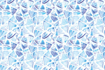 Seamless hand painted watercolor triangle torn paper cool freeze winter blue geometric stained-glass mosaic pattern background. Christmas winter frosty decor, gift wrapping paper, wallpaper, fabric.