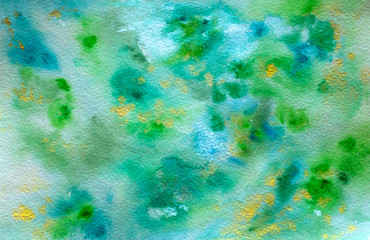 Fototapeta na wymiar Blue green luminous turquoise handmade abstract watercolor background