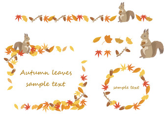 紅葉した葉っぱとリス