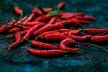 Thai chilies on black background