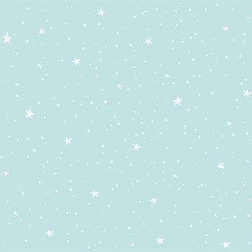 Seamless vector pattern. White stars and dots on a blue background. Background for postcards, wallpapers, wrapping paper, scrapbooking.
