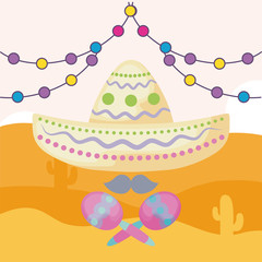 mexican hat with maraca and desert in the background