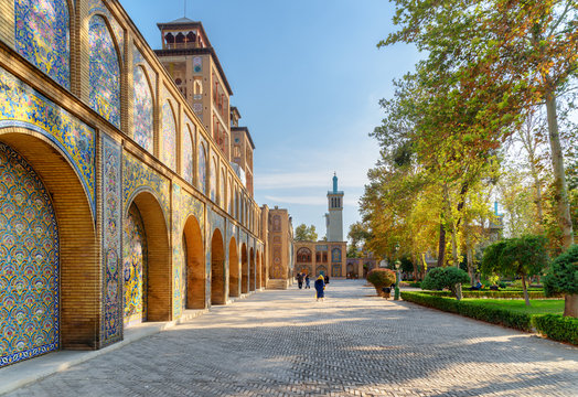 Beautiful view of courtyard and garden at the Golestan Palace