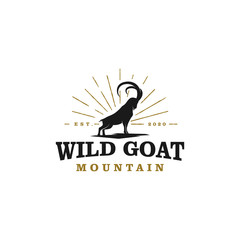 Fototapeta na wymiar Wild goat ram silhouette logo design - long horn wild goat farms