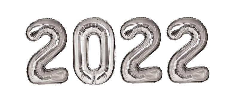 New Year 2022 silver balloons isolated