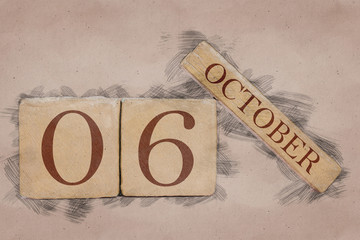 october 6th. Day 6 of month, calendar in handmade sketch style. pastel tone. autumn month, day of the year concept