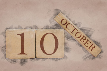 october 10th. Day 10 of month, calendar in handmade sketch style. pastel tone. autumn month, day of the year concept