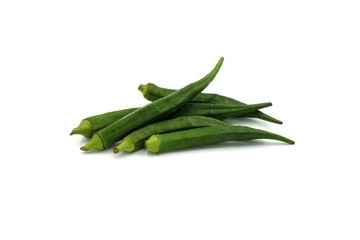 pile of fresh okra on white background