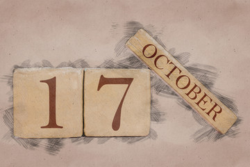 october 17th. Day 17 of month, calendar in handmade sketch style. pastel tone. autumn month, day of the year concept