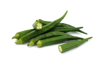pile of fresh okra on white background