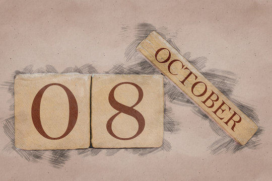 october 8th. Day 8 of month, calendar in handmade sketch style. pastel tone. autumn month, day of the year concept