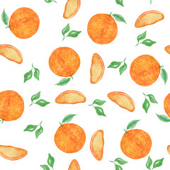 seamless pattern with oranges, collection of watercolor oranges