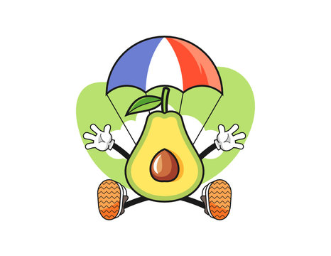 recommend clip art: Avocado jumping parachute mascot design vector. Cartoon character illustration for business, t shirt, sticker.