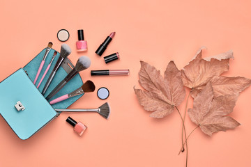Fashion Cosmetic Makeup Flat lay for autumn Beauty