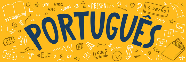 Portugues. Language hand drawn doodles.  - obrazy, fototapety, plakaty