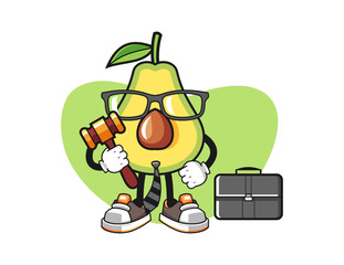 Obraz premium Avocado lawyer mascot design vector. Cartoon character illustration for business, t shirt, sticker.