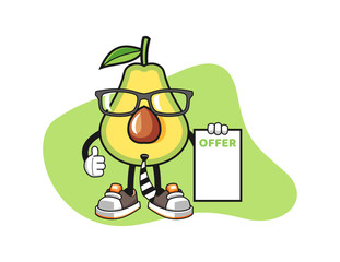 Avocado salesman mascot design vector. Cartoon character illustration for business, t shirt, sticker.