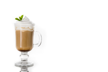 Peppermint coffee mocha for Christmas isolated on white background.Copy space