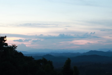  Light from the sunset to the sky with clouds and low light