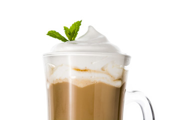 Peppermint coffee mocha for Christmas isolated on white background