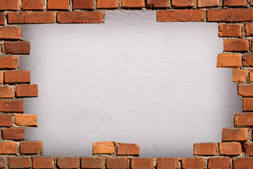 brick wall frame with plaster foreground with copy space for your text