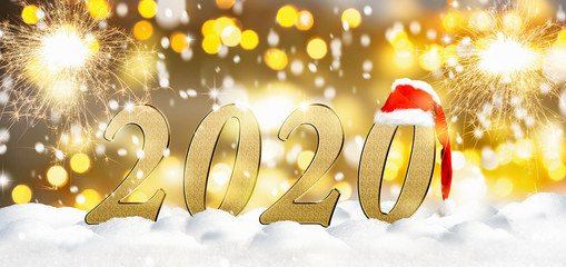2020 new year with bokeh gold colors