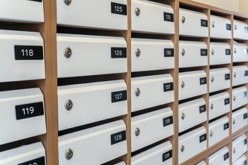 Mailboxes for letters in an apartment building